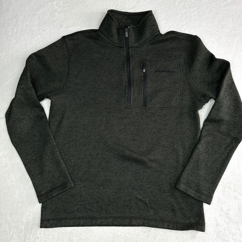 Eddie Bauer Mens Quarter Zip Pullover Fleece Sweater Gray‎ Heather Size Medium
